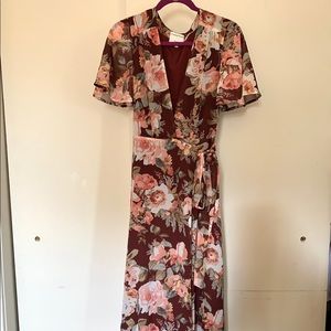 ‘Privacy Please’ Burgundy Floral Wrap Maxi Dress